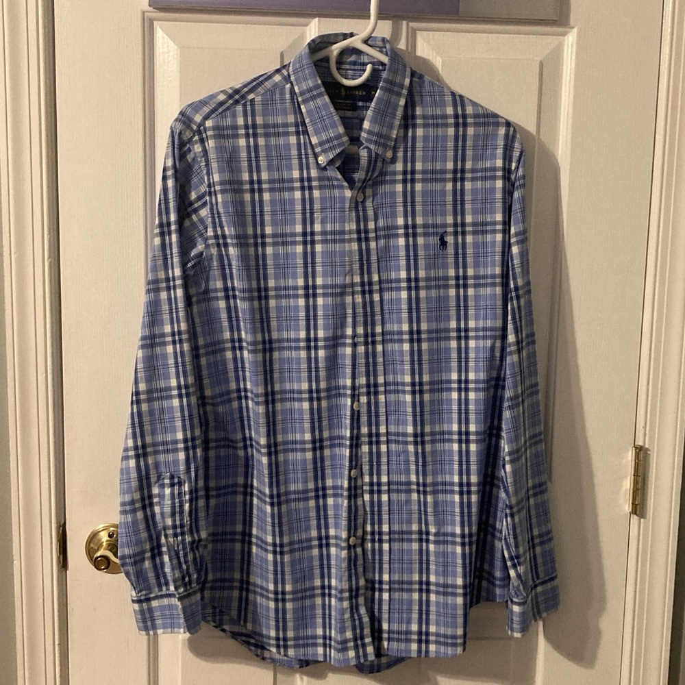 Men’s Ralph Lauren Blue and White Plaid Shirt Button Down size:Medium